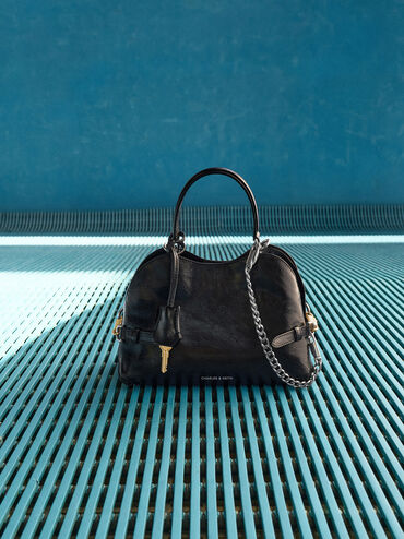 شنطة توت ديلفينا بحزام جانبي وسلسلة, أسود كلاسيكي, hi-res
