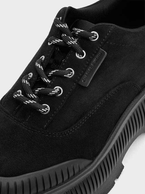 Darra Faux Suede Ridged-Sole Platform Sneakers, Black Textured, hi-res