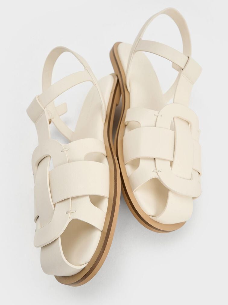 صندل إيزلي بتصميم شبكي وحزام تي, أبيض طباشيري, hi-res