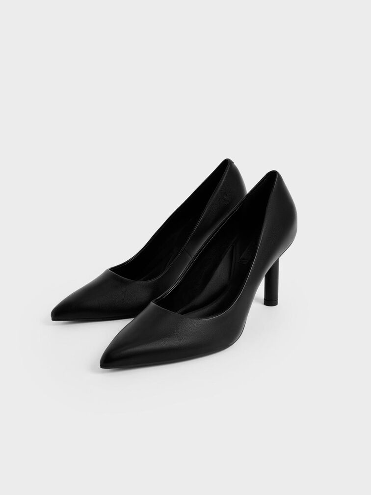 Cylindrical Heel Pumps, Black, hi-res