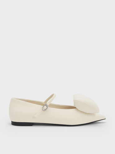 Puffy Bow Mary Jane Flats, Cream, hi-res
