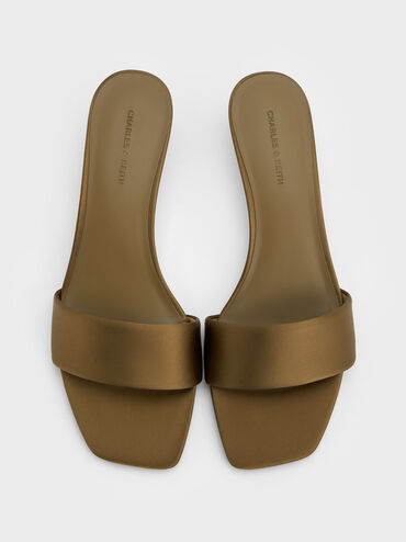 Susie Satin Kitten-Heel Mules, Olive, hi-res