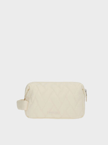 Nylon Chevron Pouch, Cream, hi-res