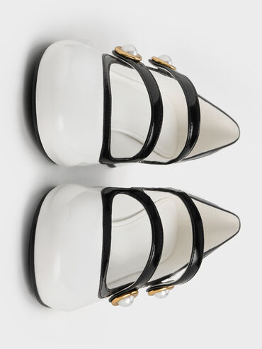 حذاء بامبس ماري جين مزين بإبزيم لؤلؤي ثنائي اللون, أبيض, hi-res