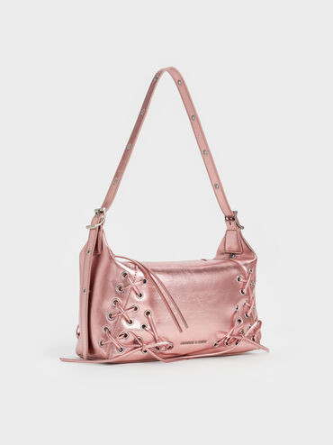 Xylia Metallic Grommet Lace-Up Shoulder Bag, Aura Pink, hi-res