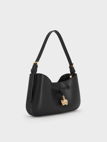 Mila Metallic-Knot Shoulder Bag, Black, hi-res