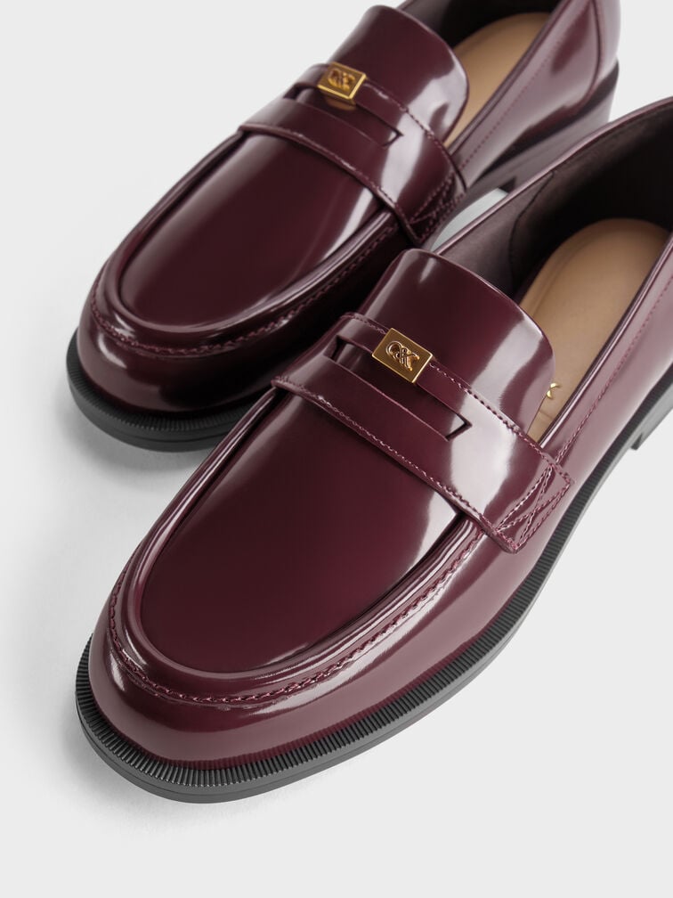 لوفر جورجينا جلد بإكسسوار معدني, برغندي, hi-res