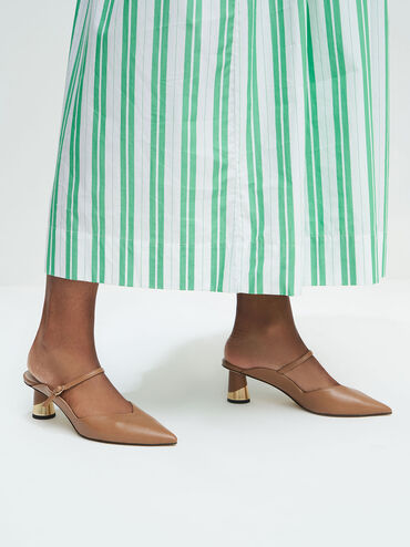 Cammie Metallic Sculptural Heel Mules, Camel, hi-res