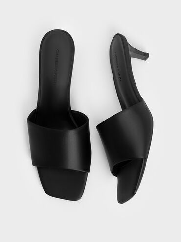 حذاء ميول من الساتان بكعب القطة ومقدمة مربعة, أسود خشن, hi-res