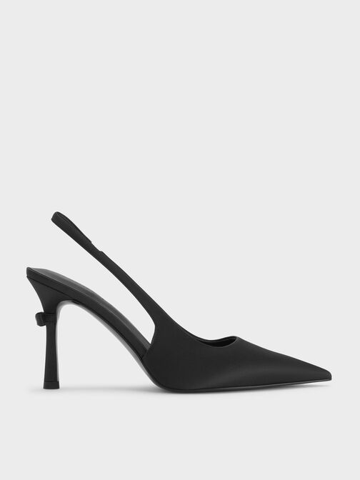 Brantley Bow Slingback Pumps, Black Textured, hi-res