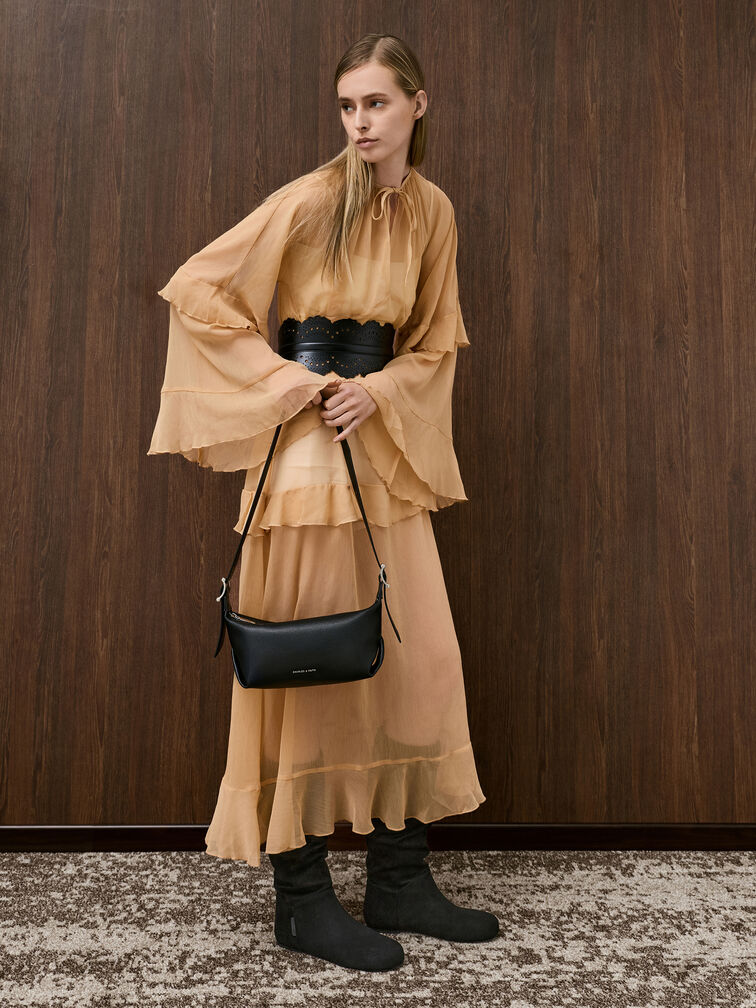 Larsen Buckle-Strap Slouchy Shoulder Bag, Noir, hi-res