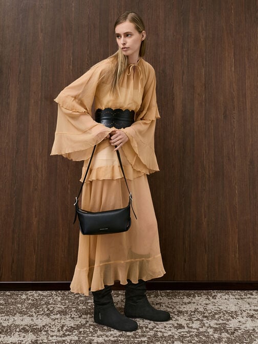 Larsen Buckle-Strap Slouchy Shoulder Bag, Noir, hi-res