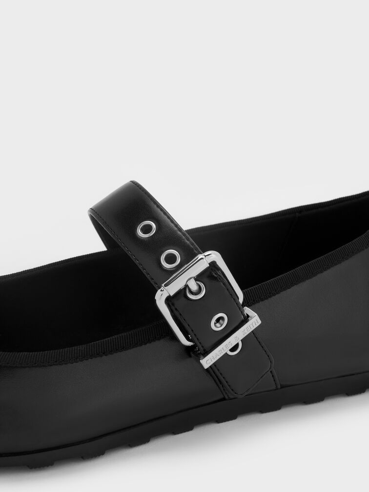 Myler Bow Square-Toe Buckled Mary Janes, Black, hi-res
