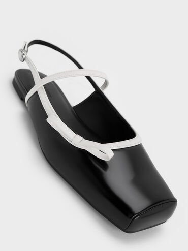 Two-Tone Bow Slingback Mary Jane Flats, Black Boxed, hi-res