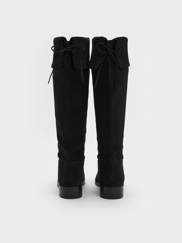 Faux Suede Fold-Over Thigh-High Boots, Black Textured, hi-res