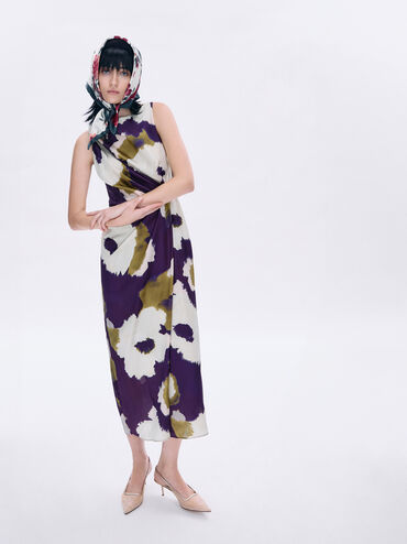 Mesh & Lace Pointed-Toe Slingback Pumps, Nude, hi-res