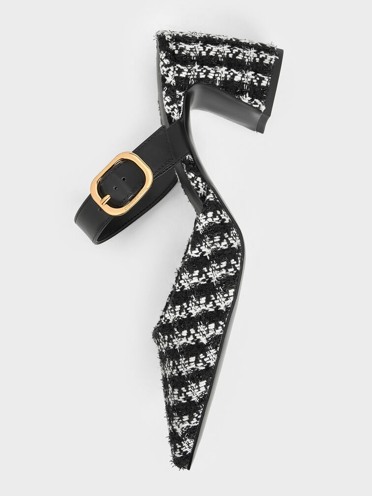 صندل أنيق مغلق من الأمام مصنوع من قماش التويد بتصميم ماري جين كلاسيكي, أسود خشن, hi-res