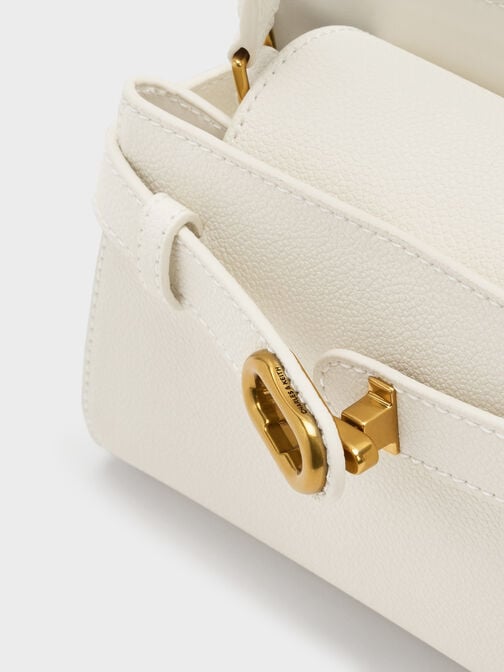Aubrielle Metallic-Buckle Top Handle Bag, Cream, hi-res