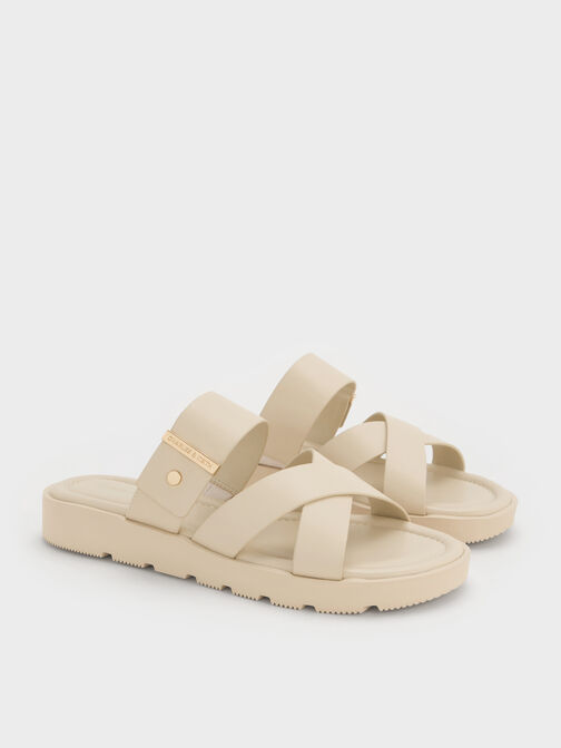 Metallic-Accent Crossover Slides, Chalk, hi-res