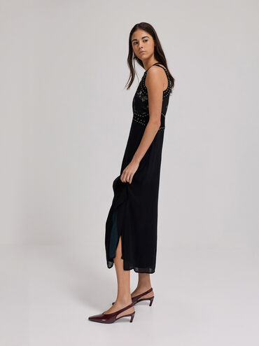 كعب جلد صناعي بحزام خلفي ومقدمة مربعة مدببة, برغندي, hi-res