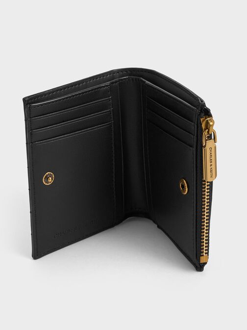 Donna Crinkle-Effect Panelled Top-Zip Wallet, Black, hi-res