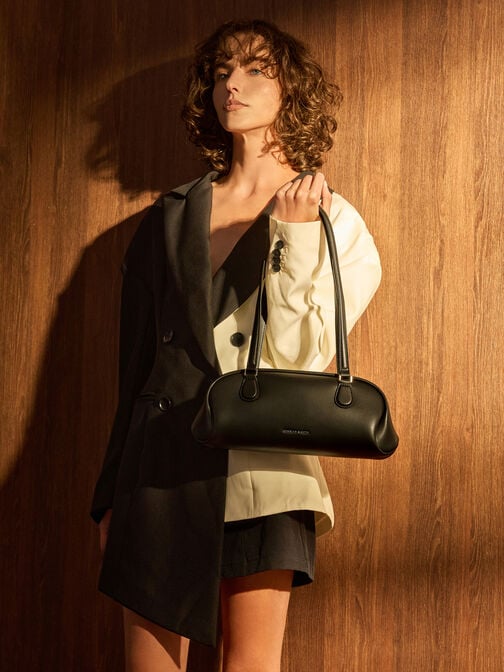 Nelly Elongated Shoulder Bag, Noir, hi-res