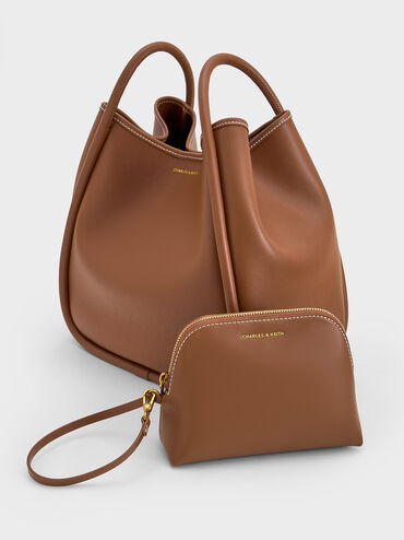 شنطة  توت لولا الواسعة بتصميم تيوب, شوكولاتي, hi-res