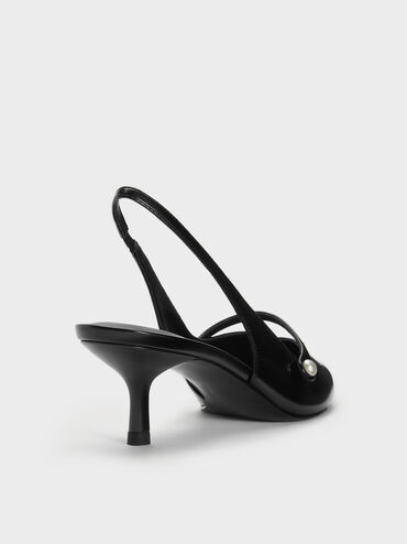 Helena Pearl-Buckle Slingback Kitten Heels, Black Boxed, hi-res