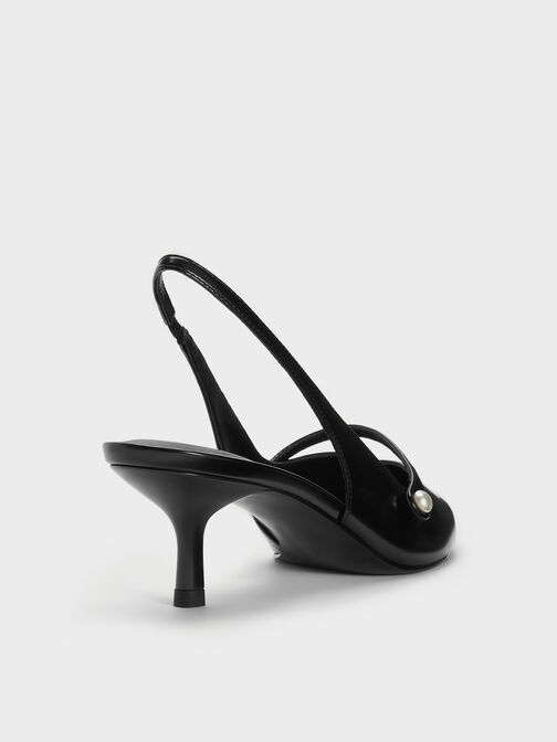 Helena Pearl-Buckle Slingback Kitten Heels, Black Boxed, hi-res