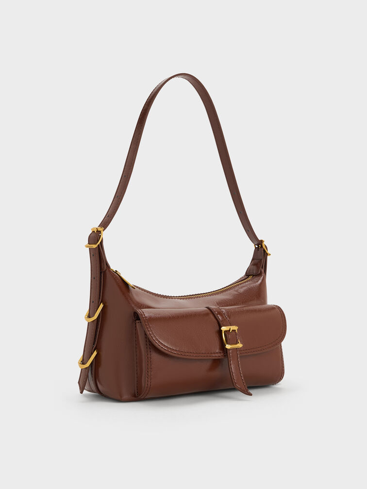 Bryna Belted Shoulder Bag, Dark Brown, hi-res