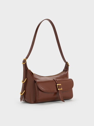 Bryna Belted Shoulder Bag, Dark Brown, hi-res