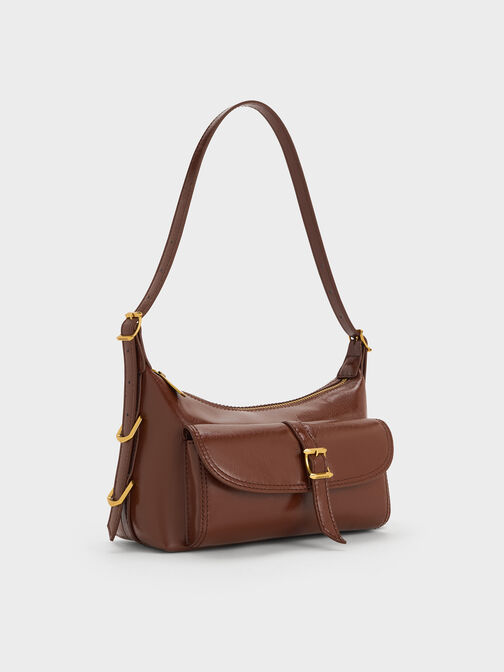Bryna Belted Shoulder Bag, Dark Brown, hi-res