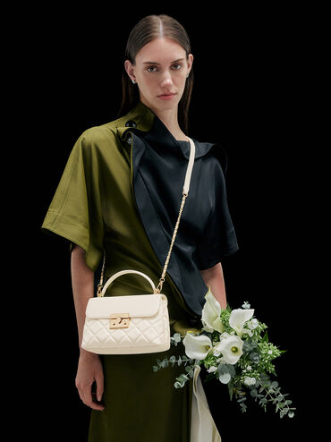 Alva Quilted Top Handle Bag, Cream, hi-res