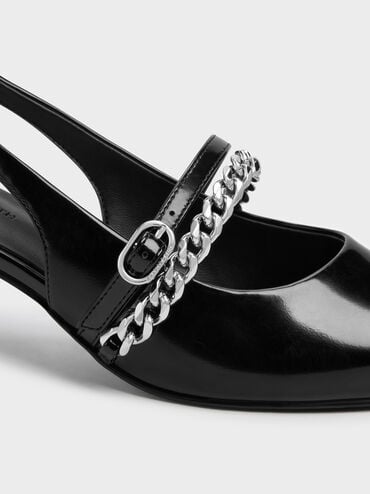 Georgie Chain Slingback Kitten Heels, Black Boxed, hi-res