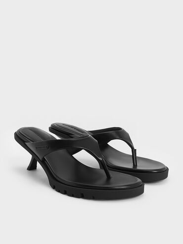 حذاء ميول بإصبع وكعب مائل وشريط أمامي على شكل V, أسود, hi-res