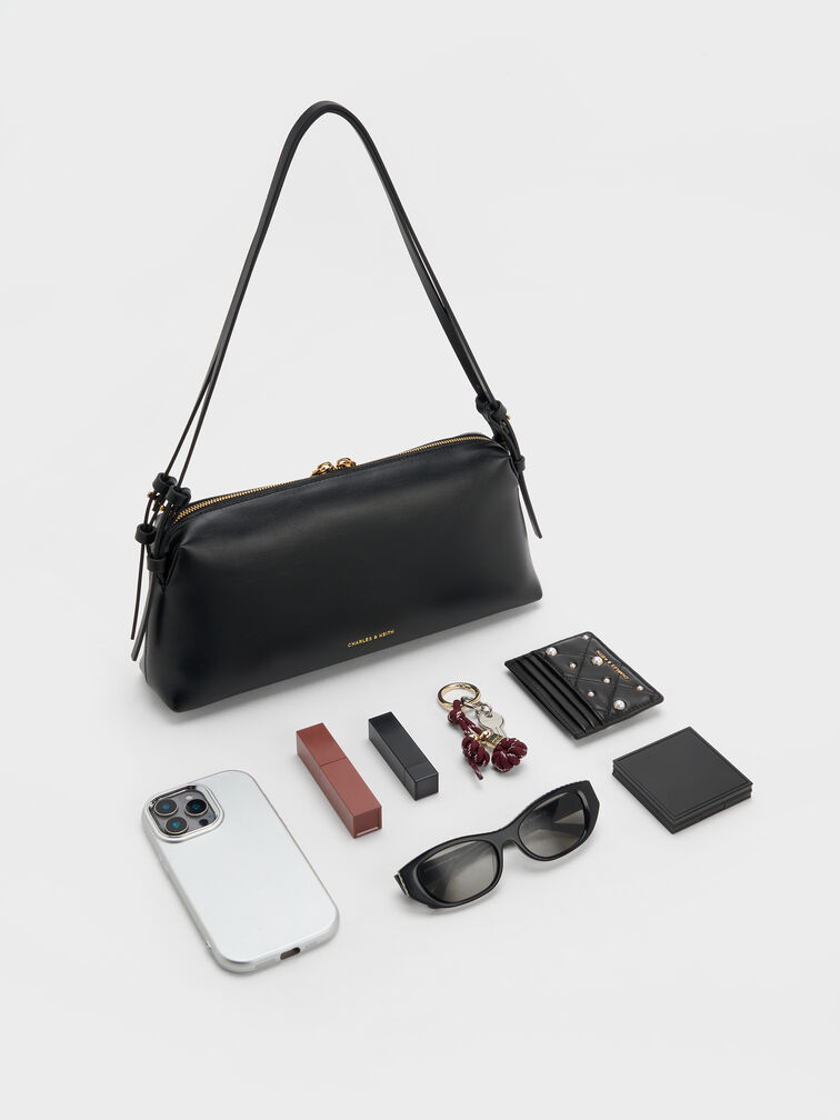 حقيبة كتف دينا بحزام مزدوج, أسود, hi-res