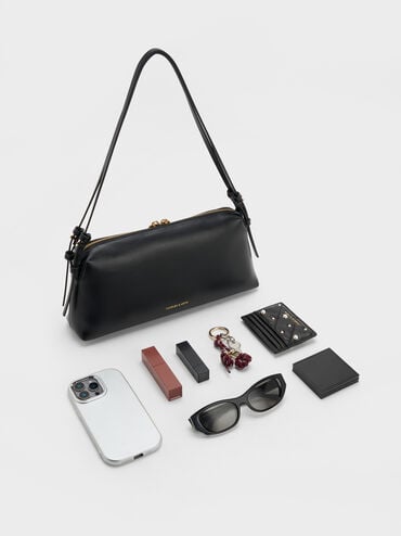 حقيبة كتف دينا بحزام مزدوج, أسود, hi-res