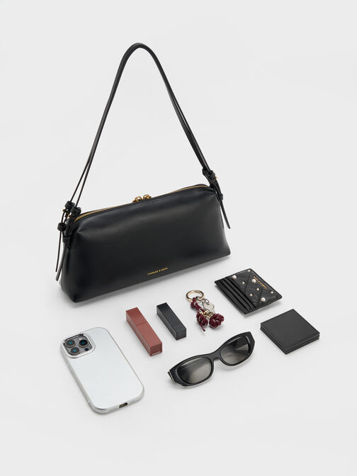 حقيبة كتف دينا بحزام مزدوج, أسود, hi-res