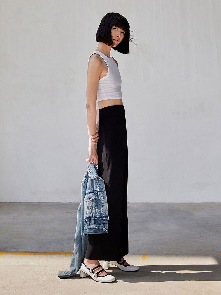 حذاء بامبس ماري جين مزين بإبزيم لؤلؤي ثنائي اللون, أبيض, hi-res