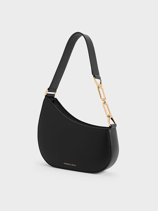 Agatha Chain-Accent Shoulder Bag, Black, hi-res
