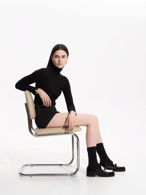 حذاء لوفرز هيتي ثنائي اللون بإبزيم معدني وحزام, متعدد الألوان, hi-res