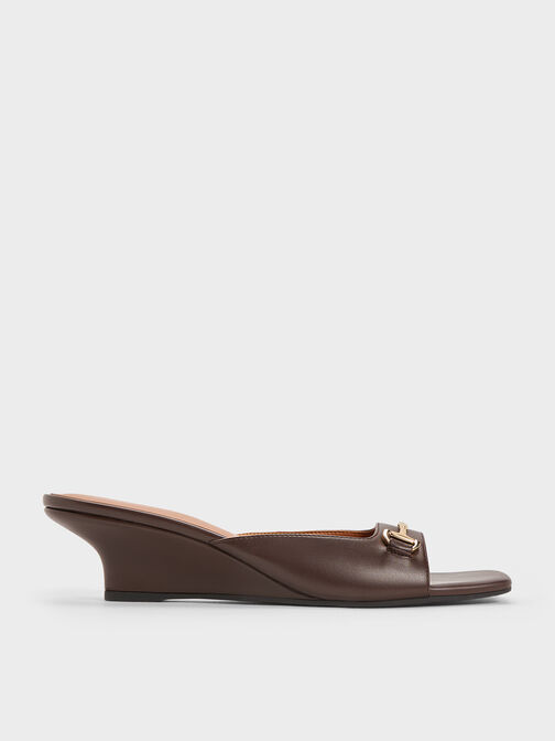 حذاء ميول إيرينا بكعب ويدج بتأثير ميتاليك, بني داكن, hi-res