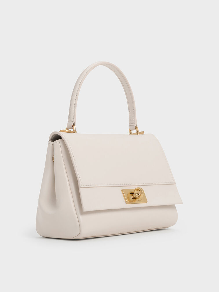 Lennie Chain-Strap Top Handle Bag, Cream, hi-res