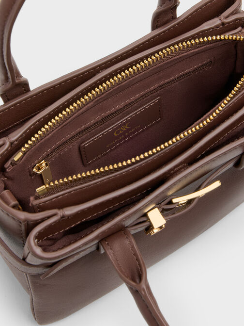 Jody Leather Belted Tote Bag, Brown, hi-res