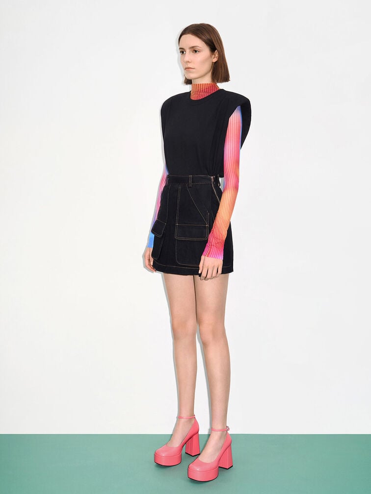 حذاء بامبس بنعل سميك وحزام كاحل, وردي, hi-res