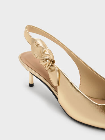 حذاء جايس مفتوح من الخلف مصنوع من الجلد بكعب قصير (كيتنز), ذهبي, hi-res