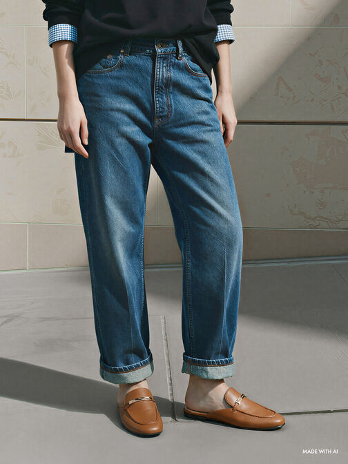 حذاء ميول لوفر بقطعة معدنية, كونياكي, hi-res