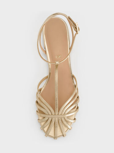 Jaylene Metallic Leather Caged Sandals, Gold, hi-res