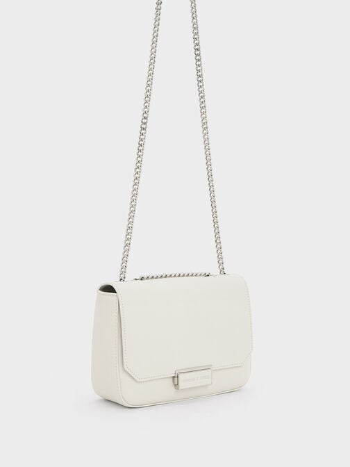 Sue Chain-Strap Shoulder Bag, White, hi-res