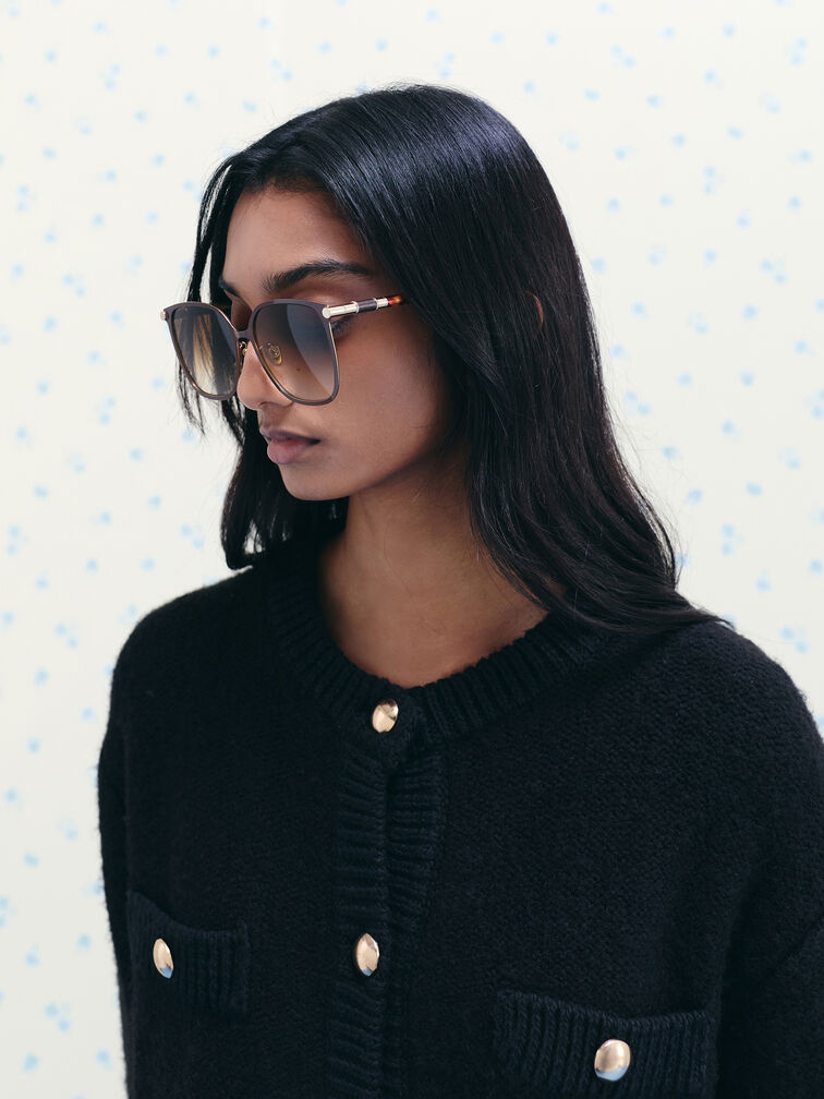 Ophelia Metallic-Accent Square Sunglasses, Brown, hi-res